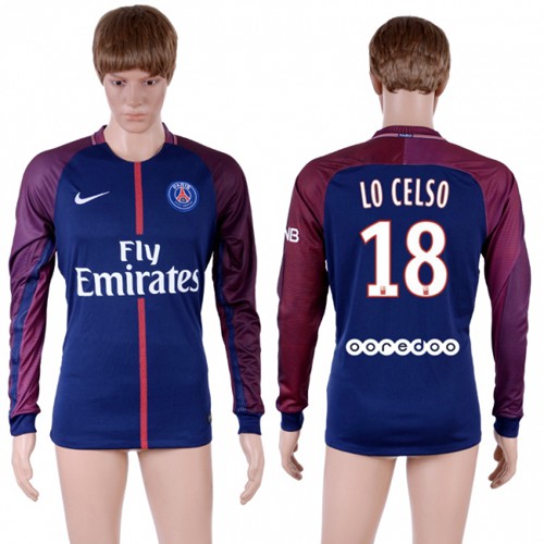 Paris Saint-Germain #18 Lo Celso Home Long Sleeves Soccer Club Jersey